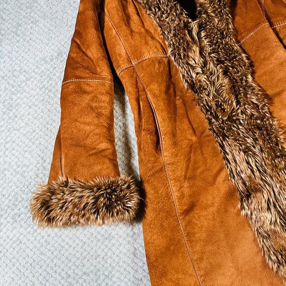 Vtg Y2k 70s Style Marvin Richards Brown Leather Fur Penny Lane Patchwork Coat M - Picture 2 of 10